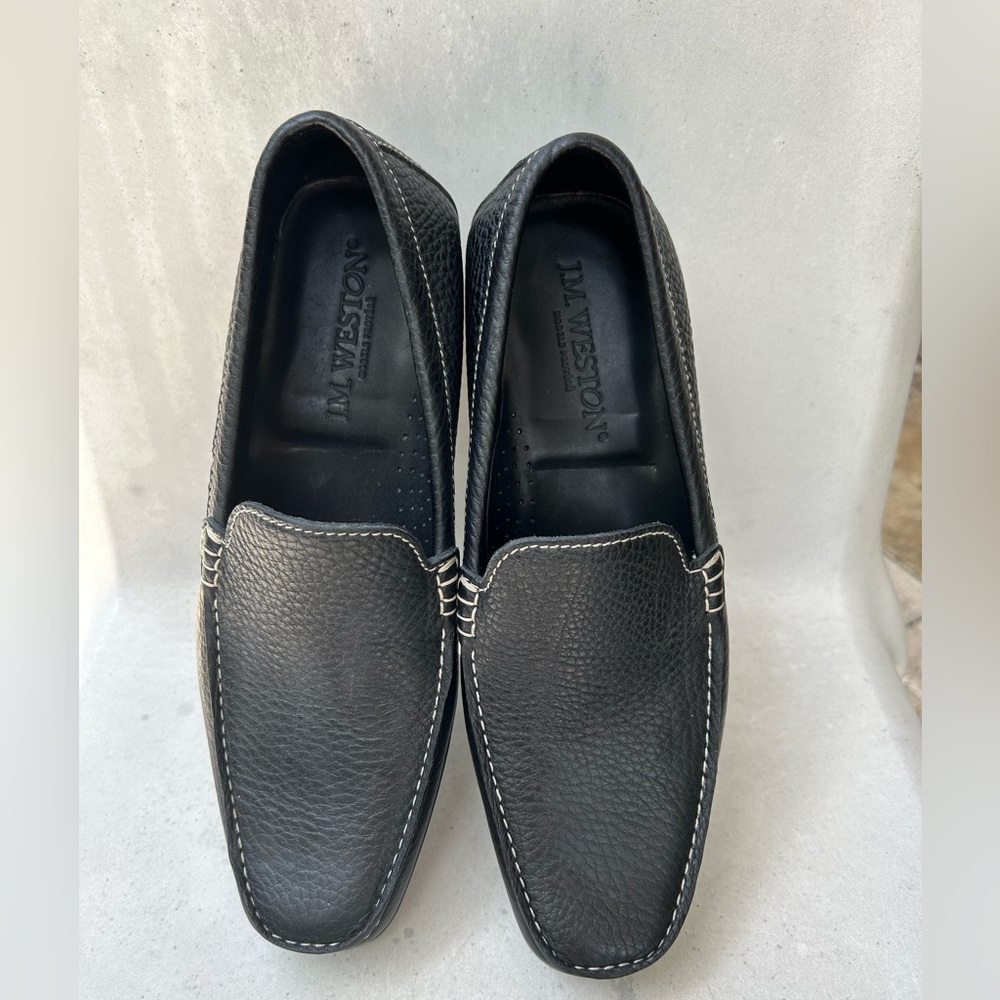 OFFER! J.M. Weston Men US 7.5 Black Leather Slip On Split  Loafer Shoes